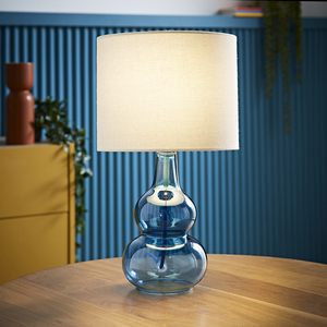 Aida Bubble Glass Table Lamp with Linen Shade