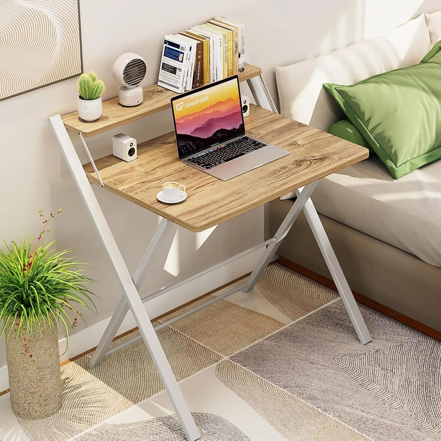 Folding Desk With Monitor Shelf - Brown