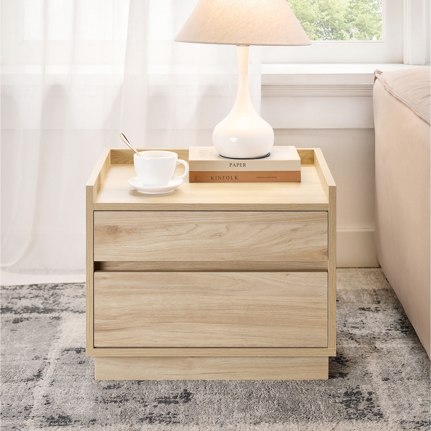 Grainy Nightstand Bedside Table With Drawers - Natural
