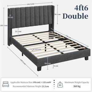 Dark Grey / Double Yaheetech Upholstered Bed Frame with Channel Tufted Headboard shot 8065017