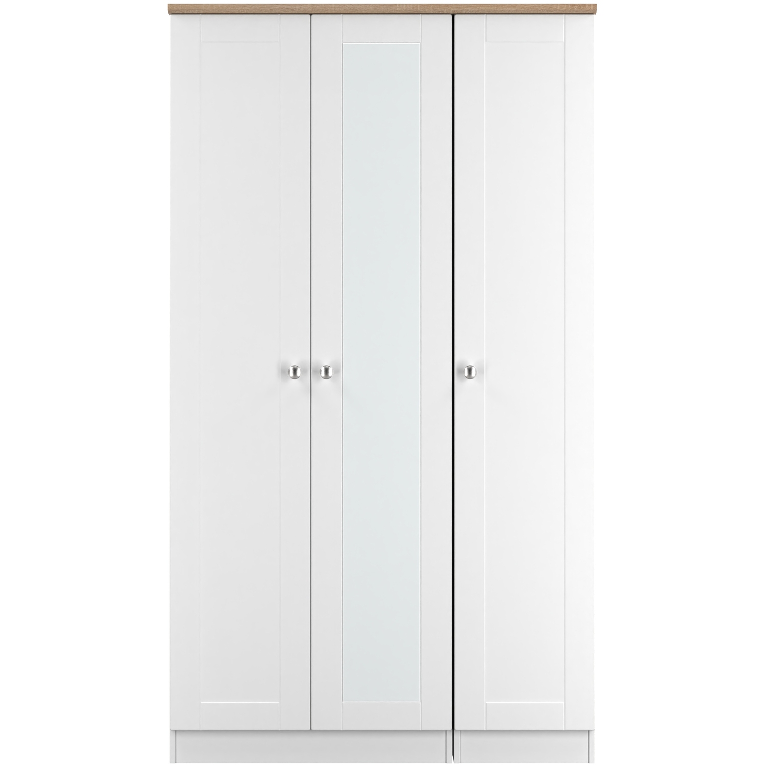 Sussex Ready Assembled Tall Triple Mirror Wardrobe - White Ash Bardolino Oak