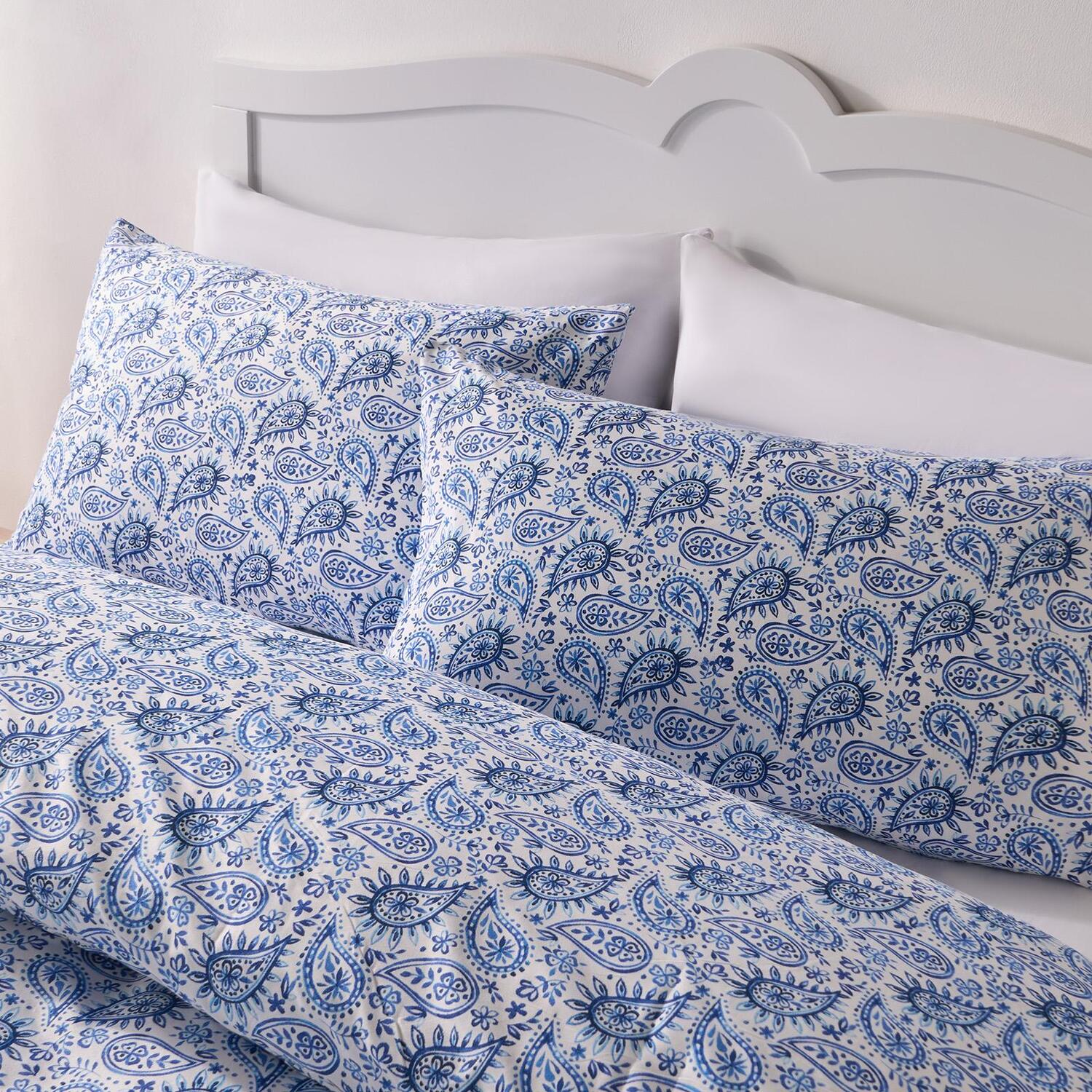 Paisley Duvet Cover Set - Navy Blue Beige Superking