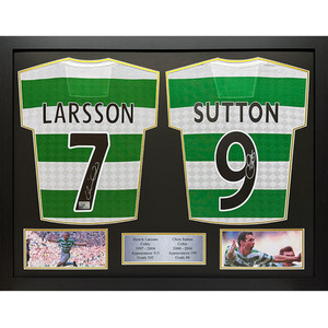Henrik Larsson and Chris Sutton Signed and Framed Celtic Shirts Display