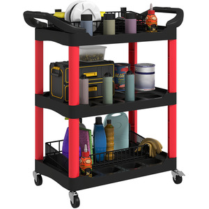 HOMCOM 3-Tier Rolling Tool Cart, Tool Trolley on Wheels for Garage