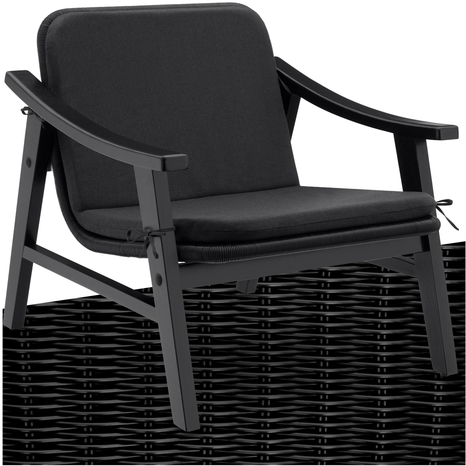Rattan Garden Chair - Varnished Wooden Frame Lounge Armchair - Black
