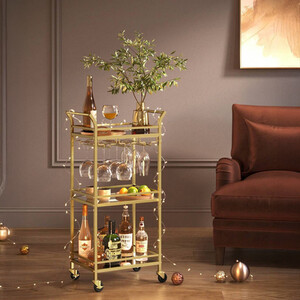 VASAGLE Drinks Serving Trolley with Mirrored Shelves