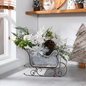 Silver Floristry Sleigh Decoration