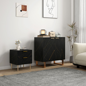 HOMCOM Sideboard Accent Cabinet with Marble Effect and Fluted Doors