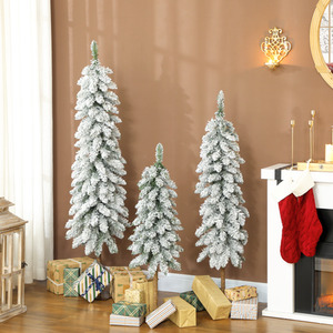 HOMCOM Set of 3 Flocked Christmas Tree, Pencil Xmas Tree