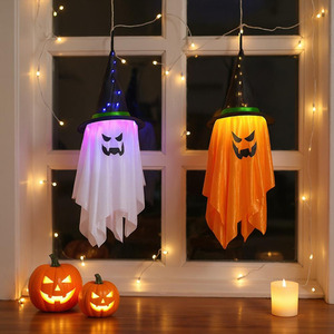 Lifeideas 2-Piece Halloween Ghost Witch Hat Decorations with LED Lights