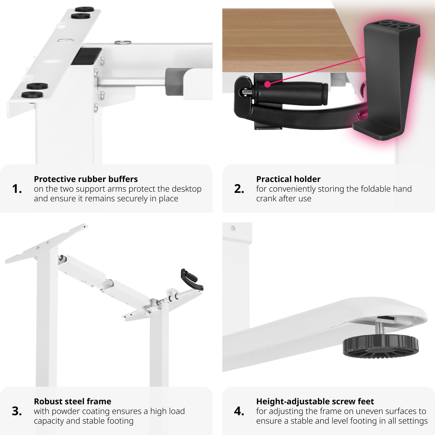 Sit Stand Desk Stepless Height-adjustment Hand Crank Width-adjustable - White