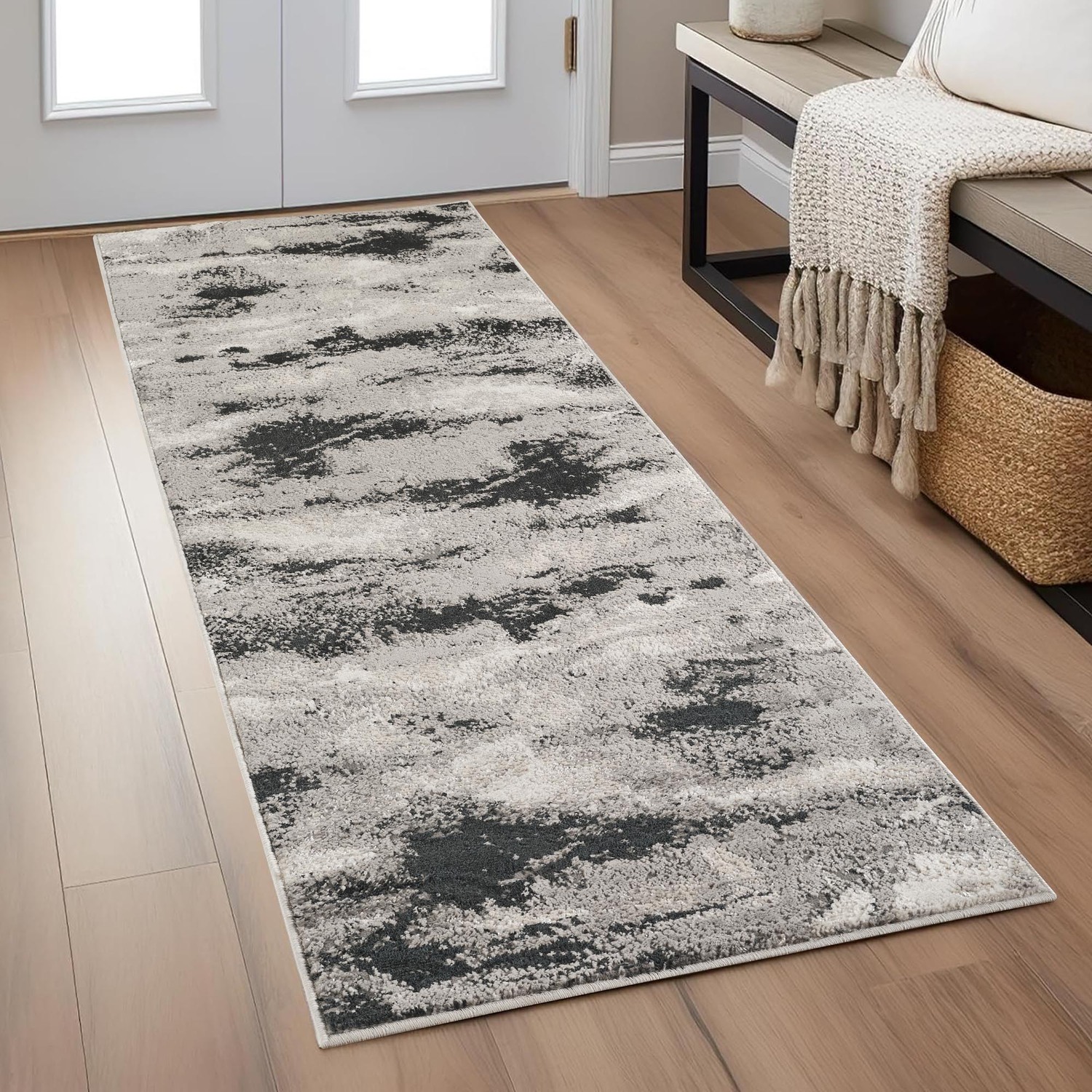 Elysium Modern Abstract Action Living Room Area Rug Metallic Sheen- Mist Grey - Grey / 220cm