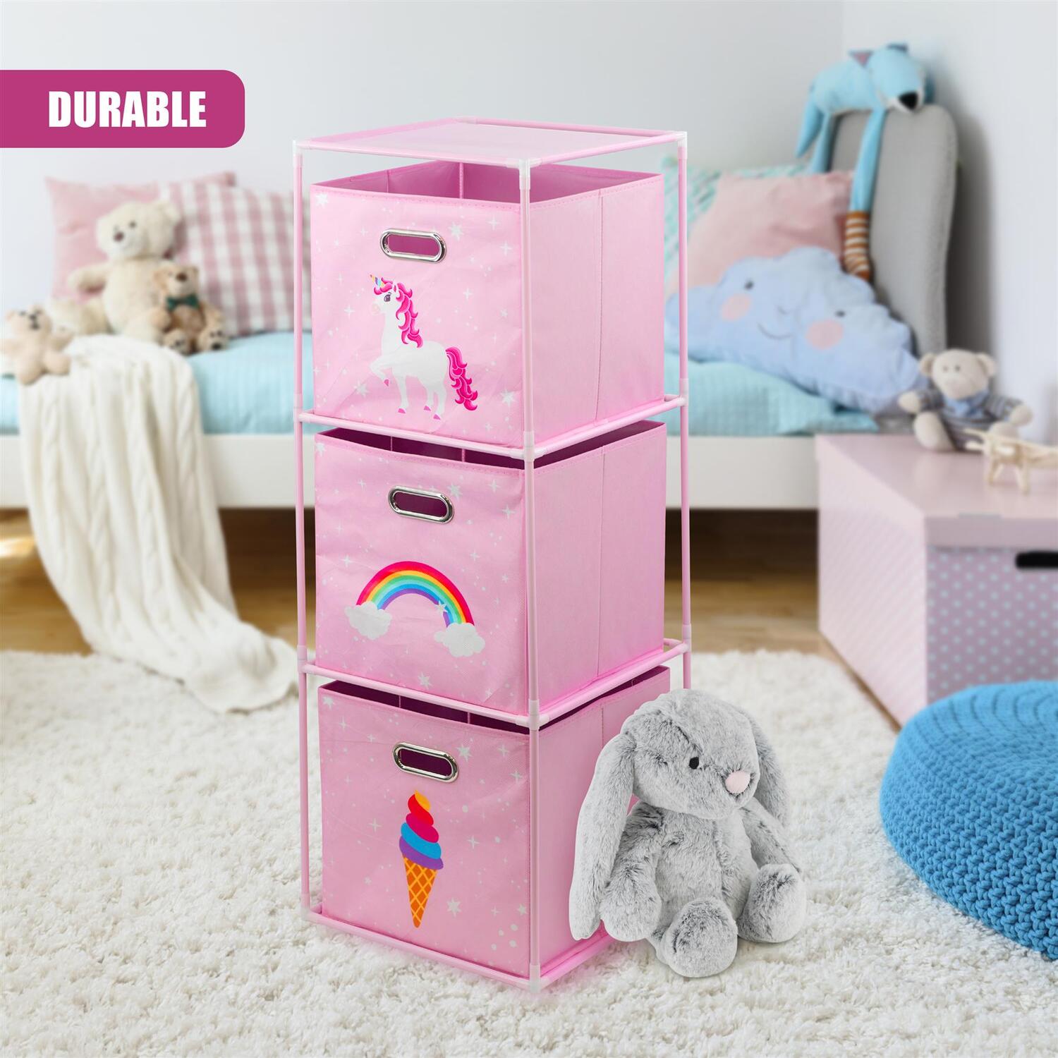 Set Of 3 Kids Unicorn Storage Cubes - Pink