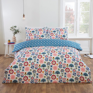 Olivia Microfibre Floral Duvet Cover Set with Pillowcase (Blue)
