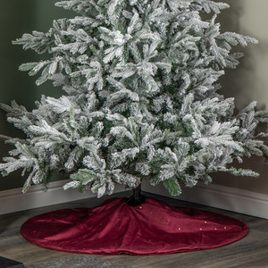 Burgundy Velour Christmas Tree Skirt with Gold Star Print