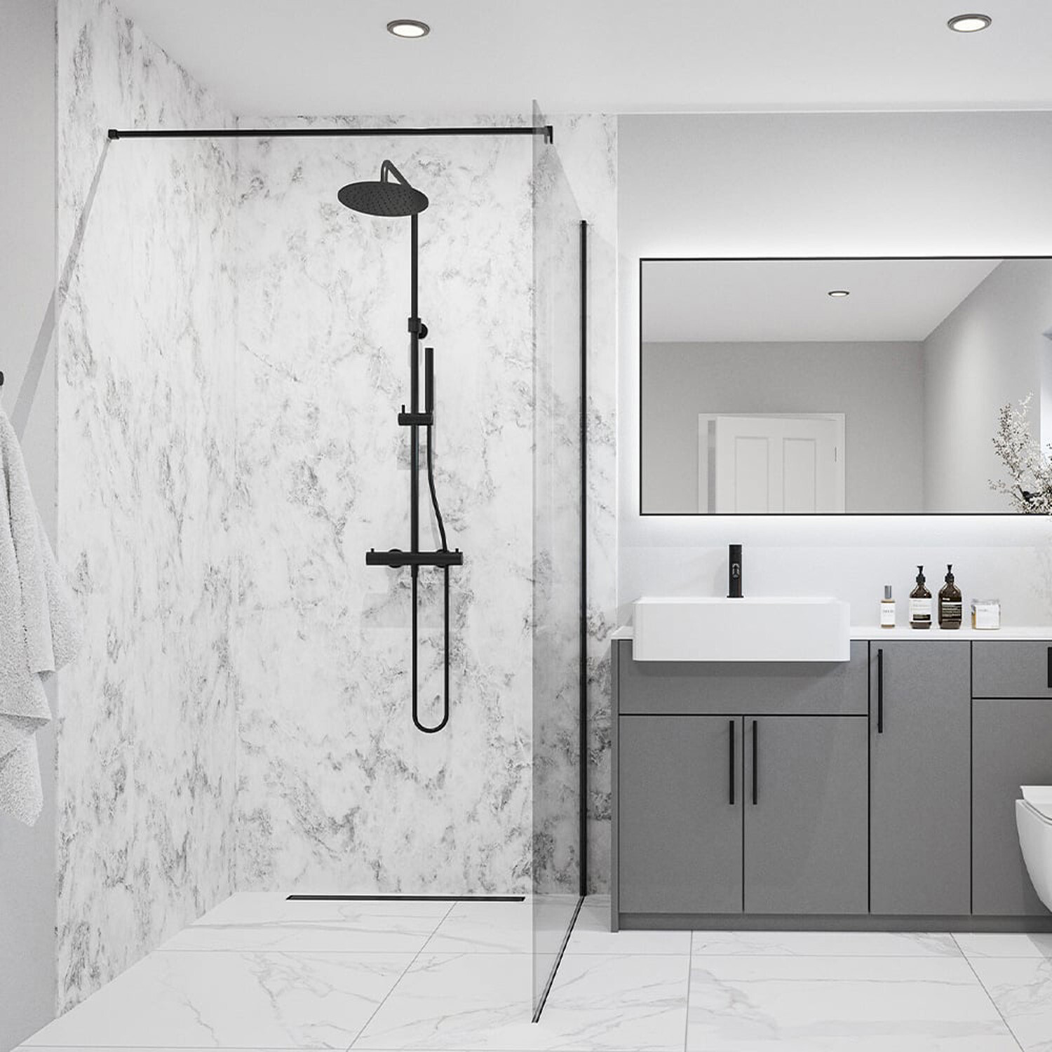 Wetwall Elite Double Post Formed Onyx Nebbiosa Shower Panel - White