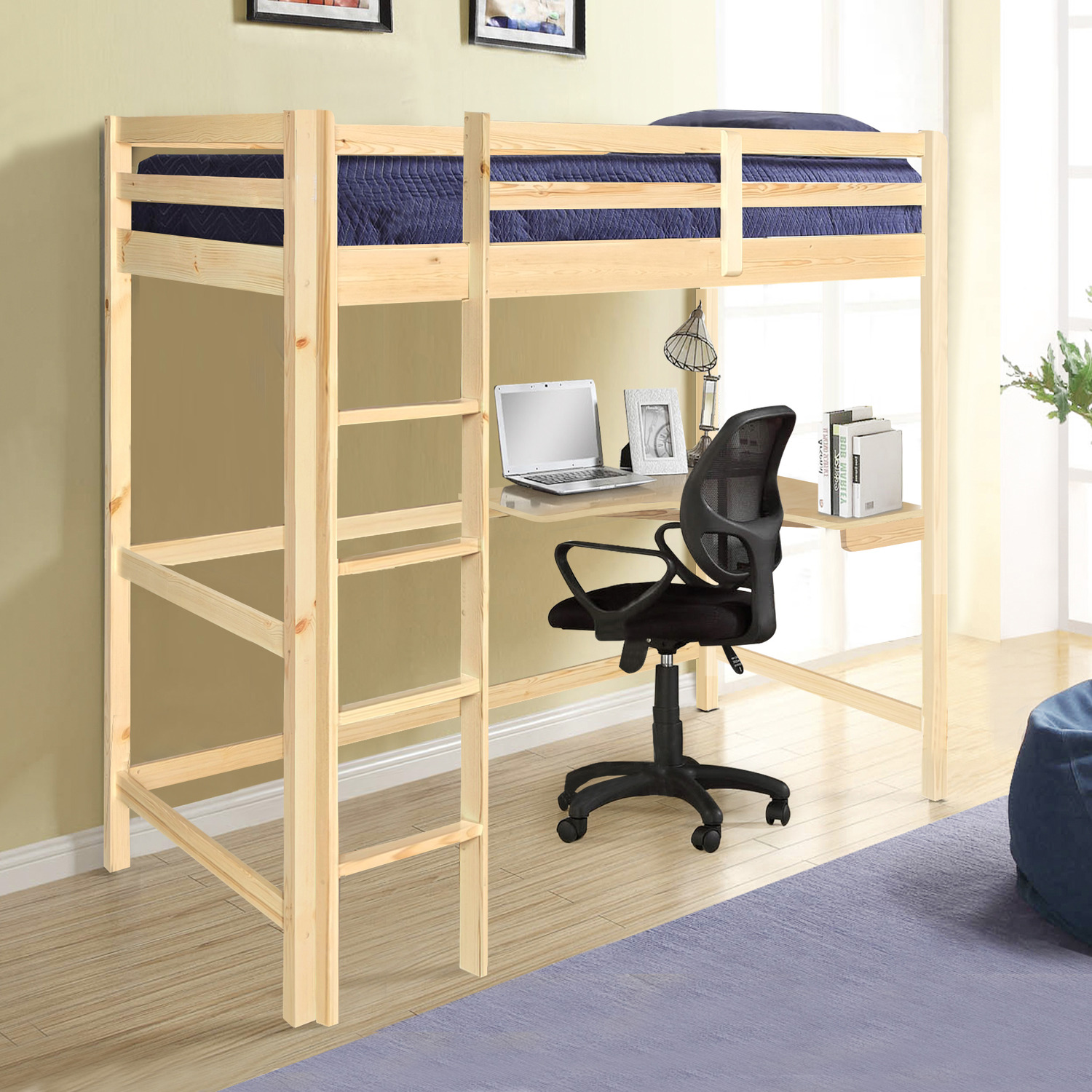 High Sleeper Bed With Corner Desk - Natural