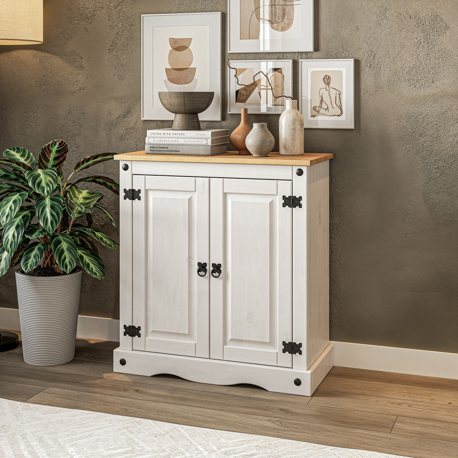 Corona Sideboard White 2 Door Cupboard Solid Mexican Pine - White