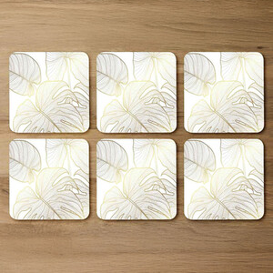 Golden Botanical Line Art Coaster Set