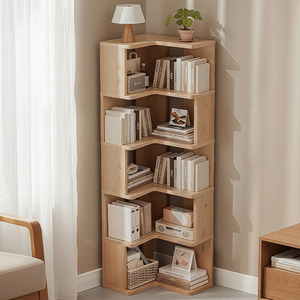 Wooden L-shaped Corner Bookshelf