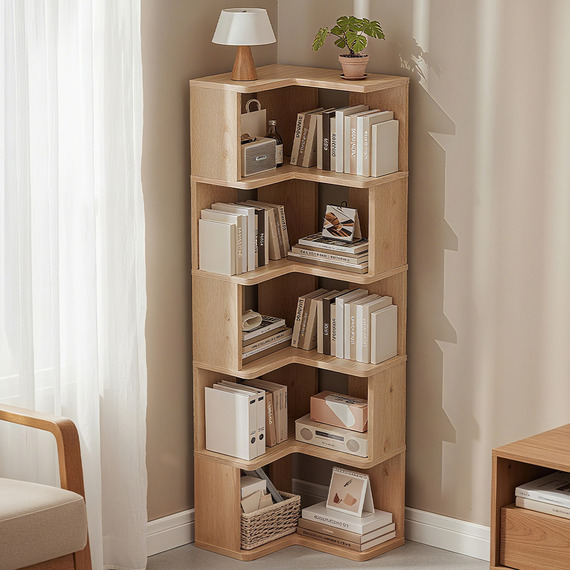 Wooden L-shaped Corner Bookshelf