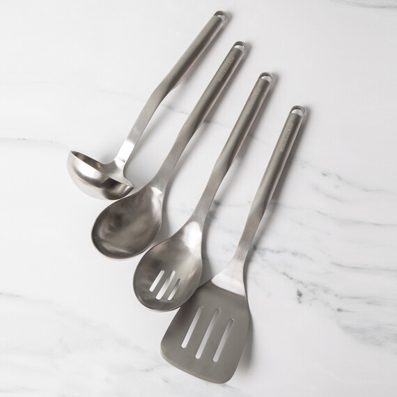4pc Stainless Steel Utensil Set Slotted Spoon, Turner, Cooking Spoon, Ladle