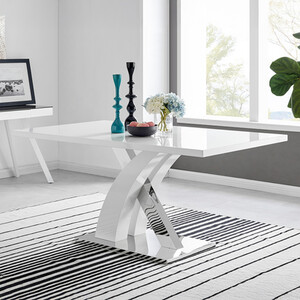 Atlanta Chrome Metal And White High Gloss 6 Seater Dining Table