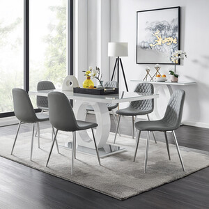 Giovani Grey Dining Table with Six Corona Silver Leg Chairs