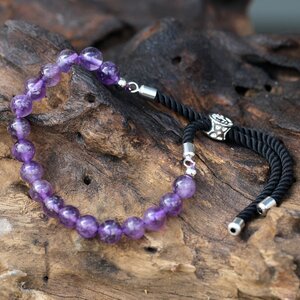 925 Silver Plated Gemstone Black String Bracelet with Amethyst  Colorful Ropes