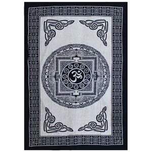Single Cotton Bedspread  Wall Hanging - Mono OM Mandala Art