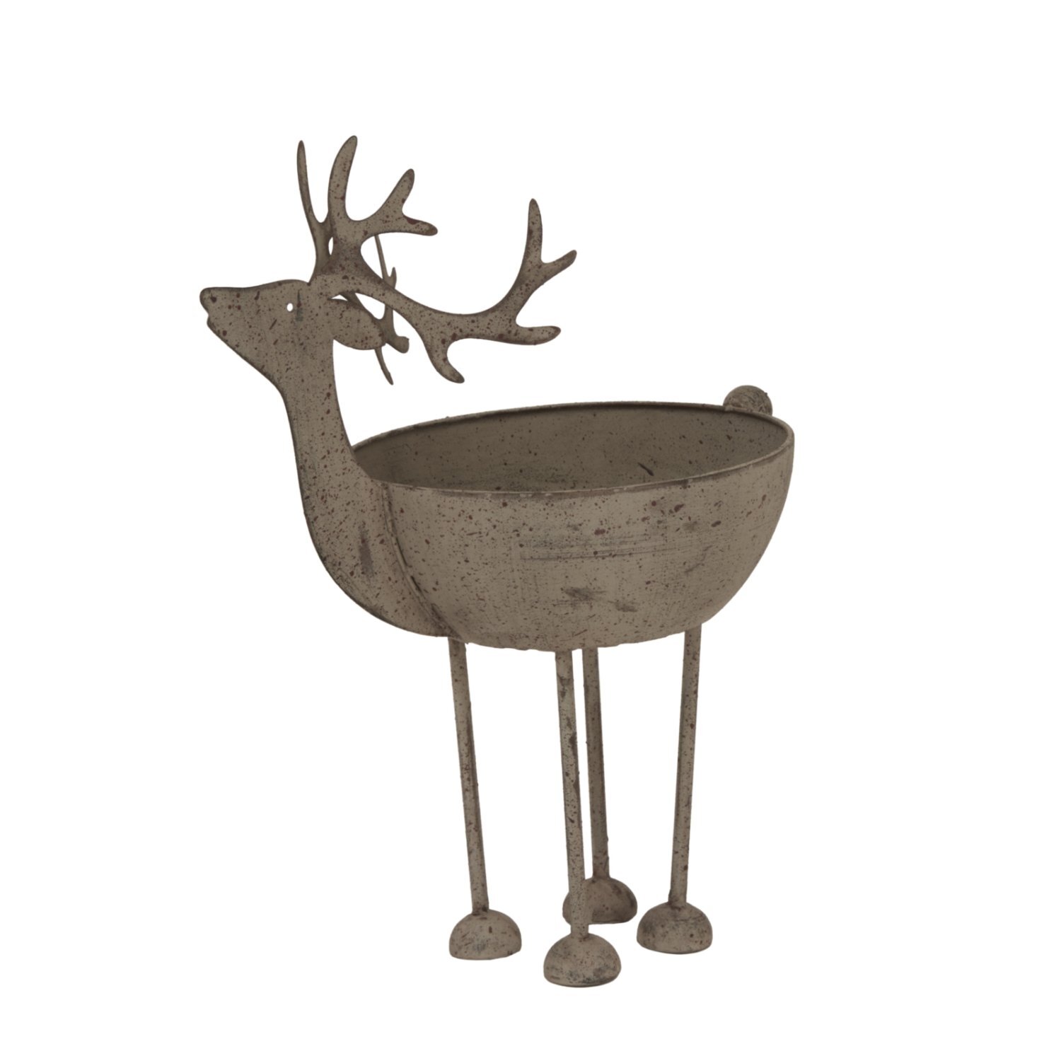 Large Rustic Metal Reindeer Bowl Decorative Centerpiece - Light Brown