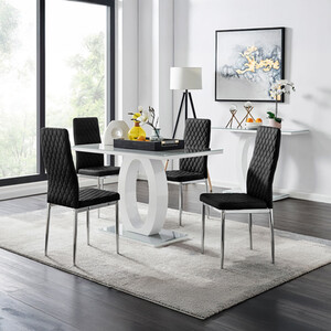 Giovani 4 Grey Dining Table and 4 Velvet Milan Chairs