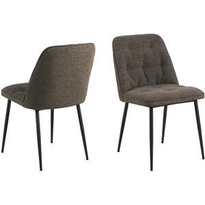 Buttonfern Set of 2 Taupe Boucle Diamond Tufted Dining Chairs