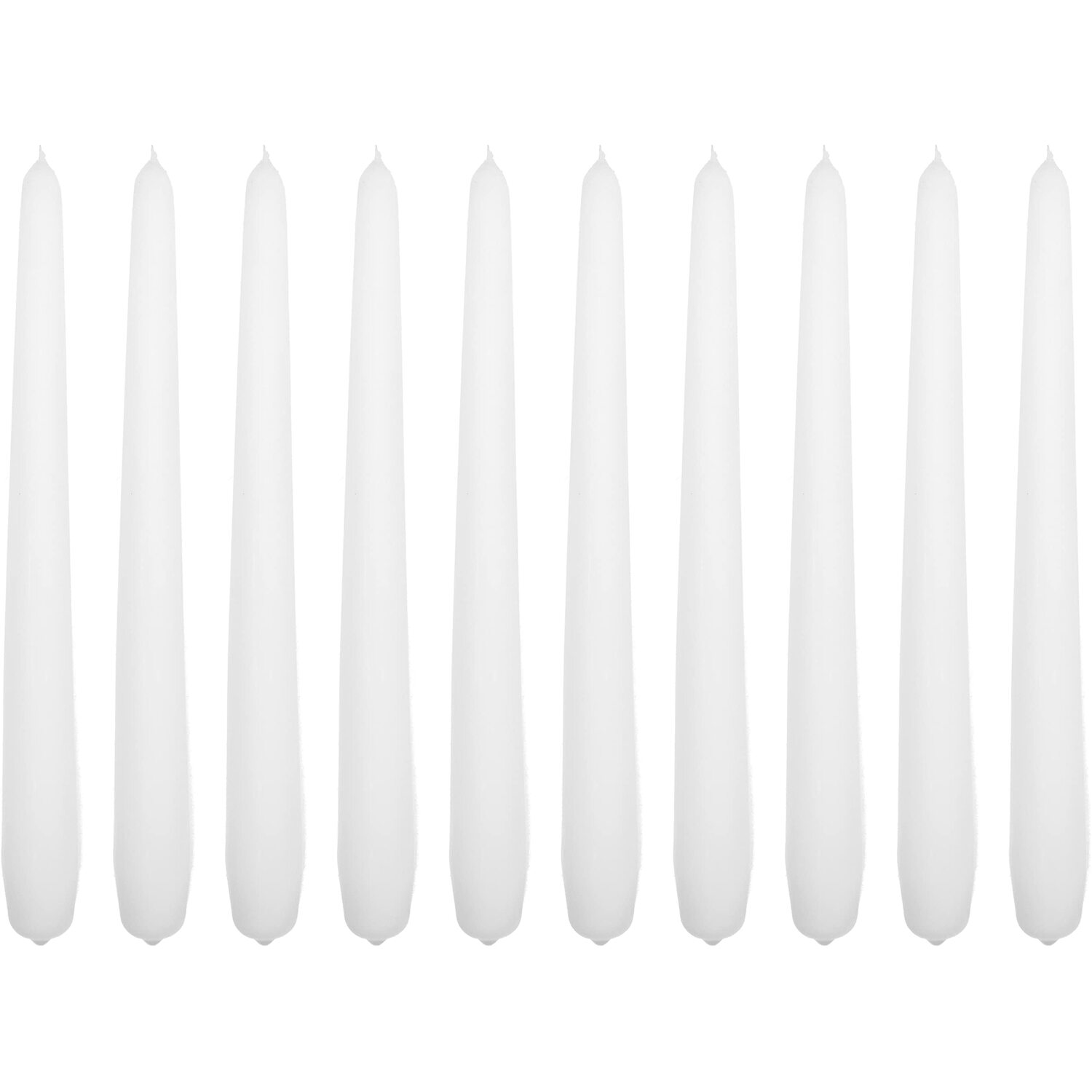 Tapered Dinner Candles, Pack of 10, Unscented, 24 cm - Ecru Matt Finish - White Matt
