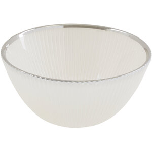 Ida White Embossed Glass Bowl with Silver Rim
