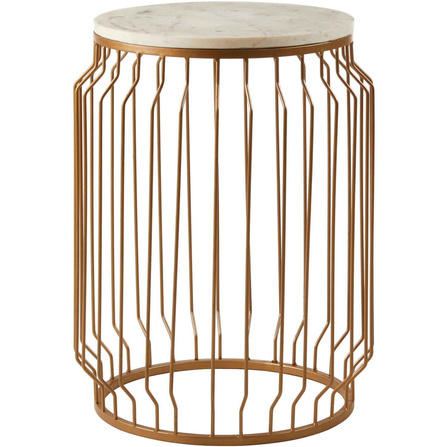 Shalimar Marble Top Round Side Table With Wireframe Base - Gold