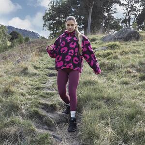 OHS Teddy Abstract Leopard Print Half Zip Fleece