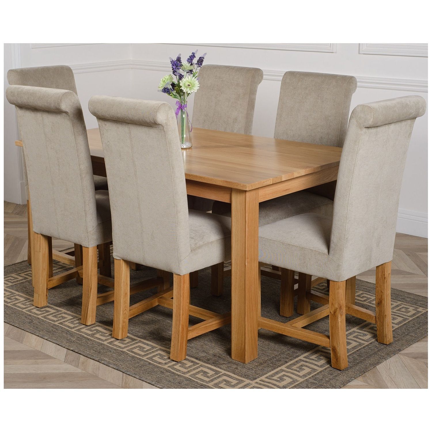 Thats Furniture Oslo 150 X 90 Cm Medium Oak Dining Table And 6 Washington Fabric Chairs - Grey