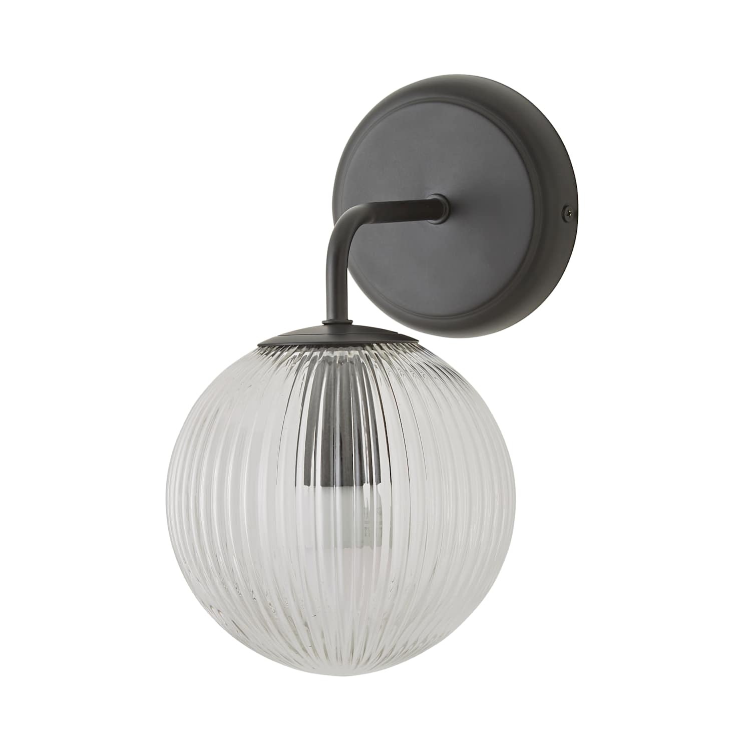 Valuelights Kempton Wall Light With Ribbed Globe Shade - Black / 3W / 1