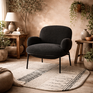 Tritta Curved Sherpa Boucle Dining Chair with Matt Metal Legs