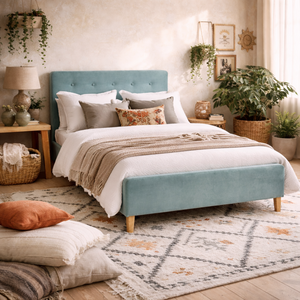 Kinsale 5ft King Velvet Bed in Soft Aqua Tufted Headboard and Footboard