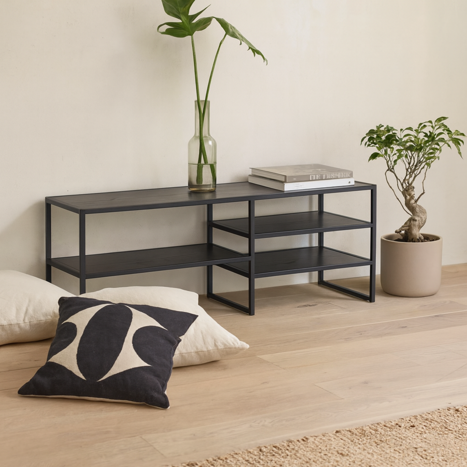 El Paso Open TV Unit 3 Shelves Matt Frame and Ash Shelves - Black