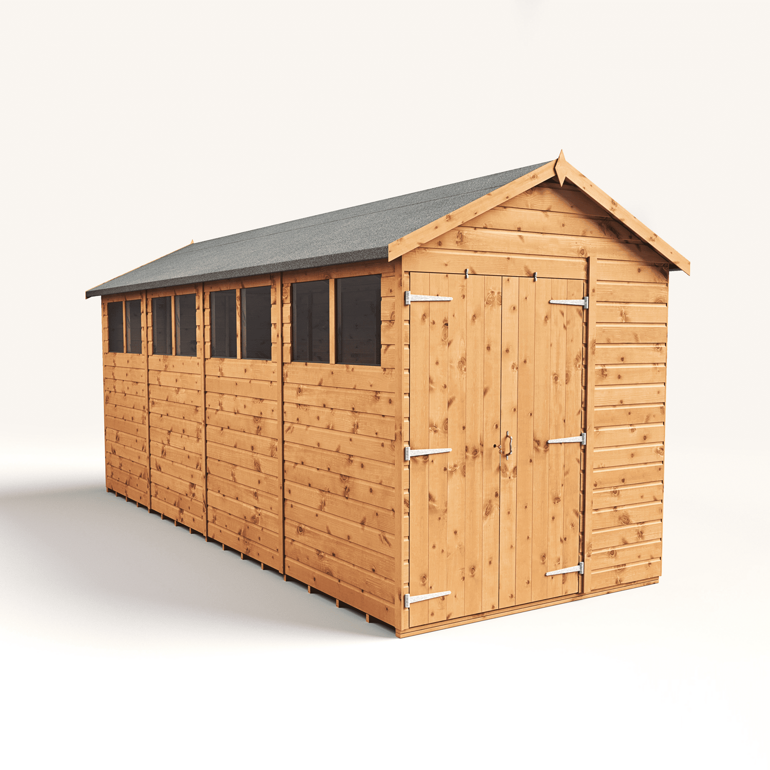 Empire 6x16 Modular Apex Garden Shed with a Double Door & Windows - Brown