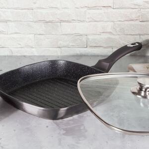 Berlinger Haus 28cm Square Carbon Pro with Lid Grill Frying Pan - Grey