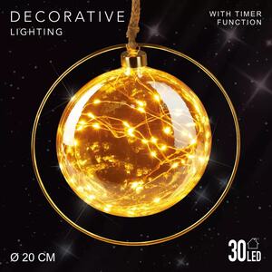 Hanging Orb with 30 LED Fairy Lights & Jute Rope - Gold