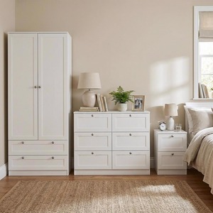 White Bedroom Set 6 Drawer Chest 2 Door 2 Drawer Wardrobe Bedside