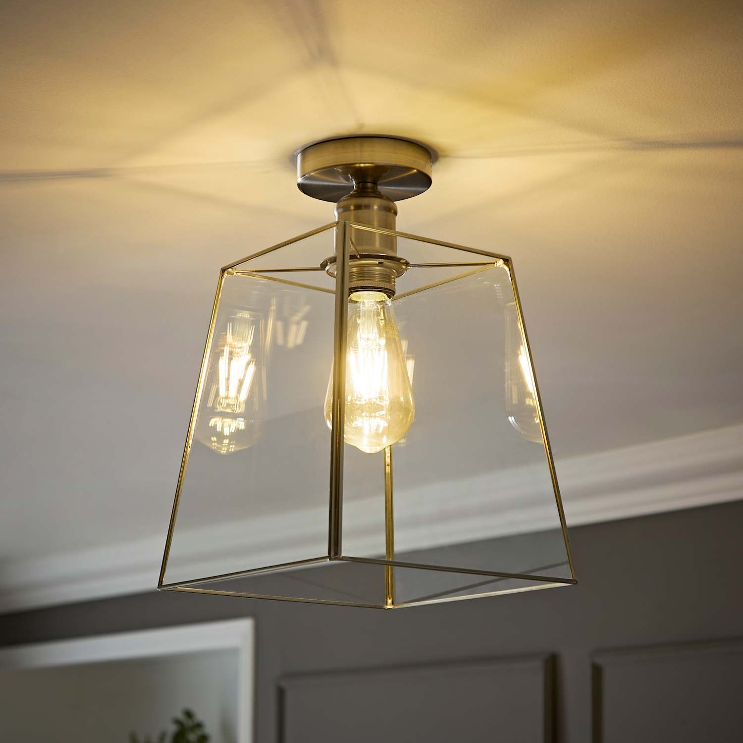 ValueLights Susie Glass Lantern Lamp Shade Flush Ceiling Fitting Light in Silver - Image 6