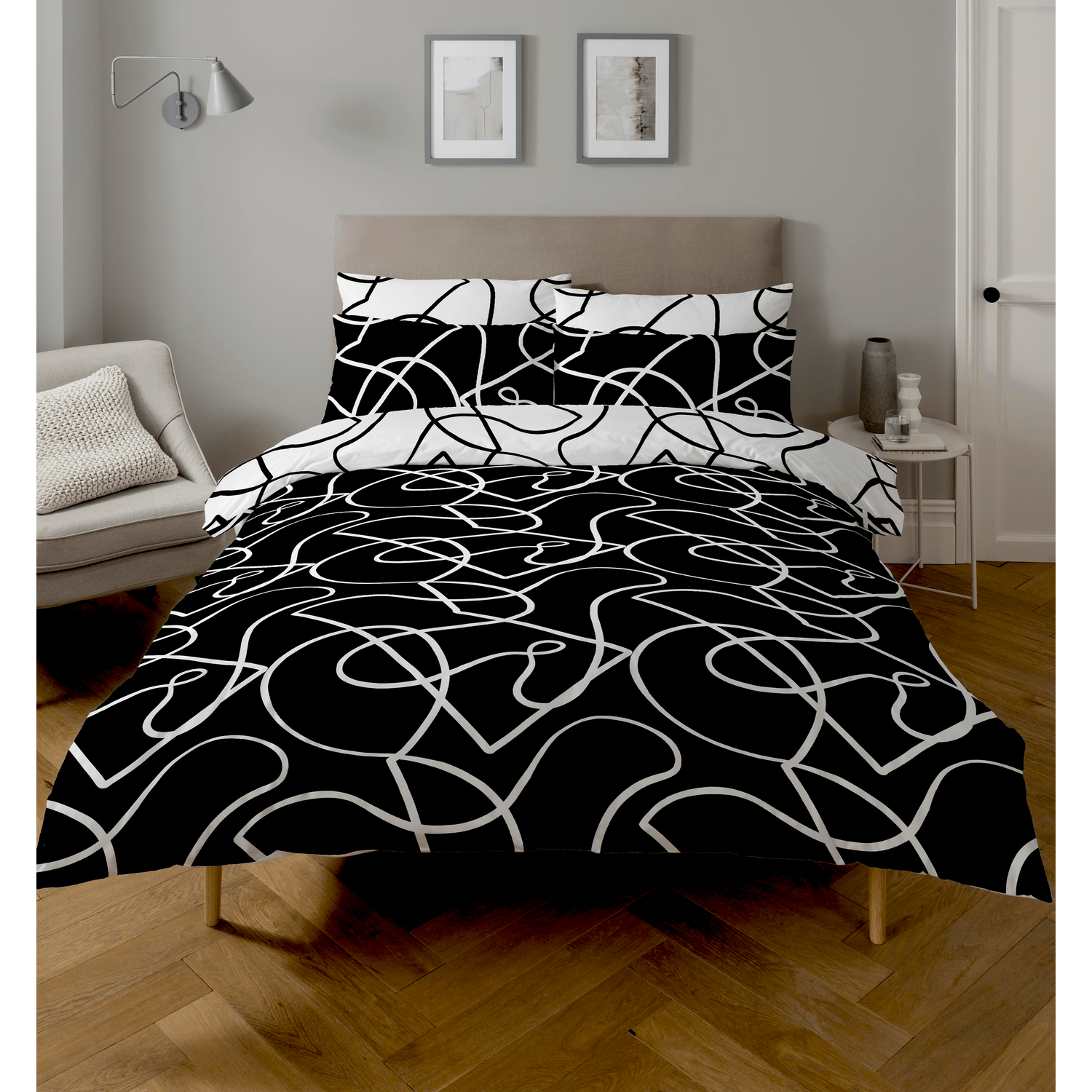 Pablo Reversible Duvet Cover And Pillowcase Set - Monotone King
