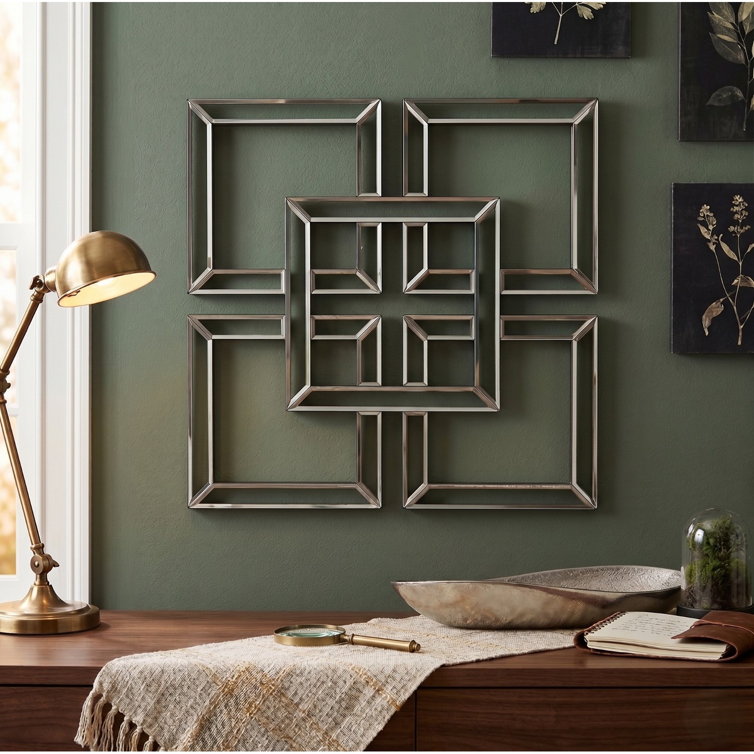 Medium Geo Mirror 5 Square Style Art Decor Decorative Mirror - Silver