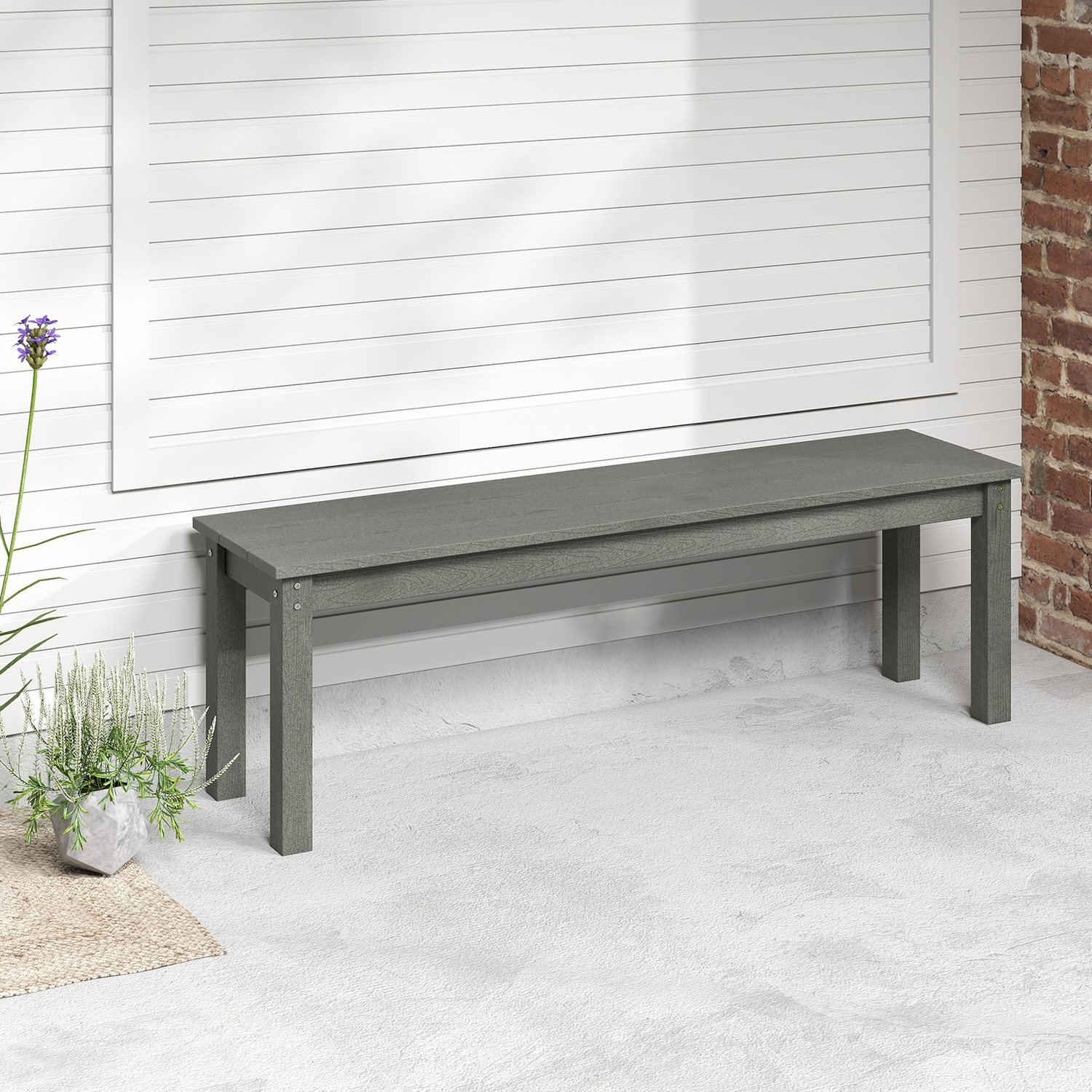 Backless Patio Garden Bench - Grey